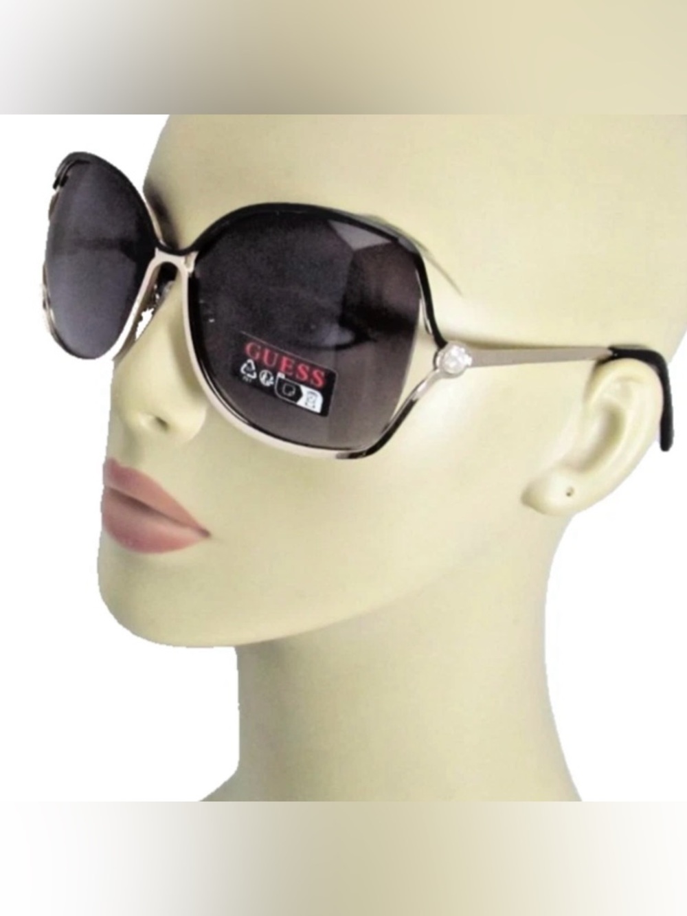 GUESS Silver Frame Oversized Sunglasses Black Enamel Upper Rims GO00040-32B New